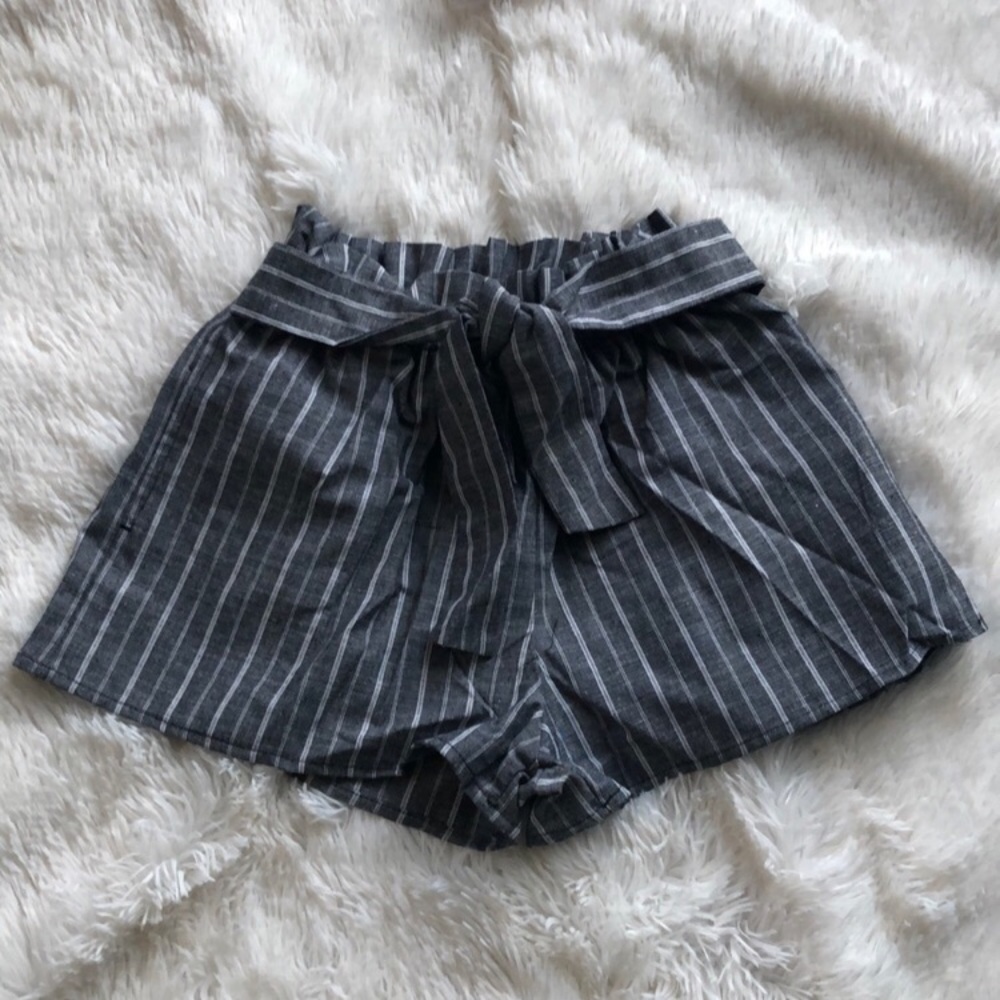 Love Tree Black White Stripe High Waist Paperbag Tie Shorts Small Medium Large